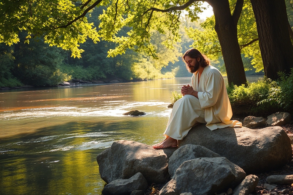 jesus by peaceful river