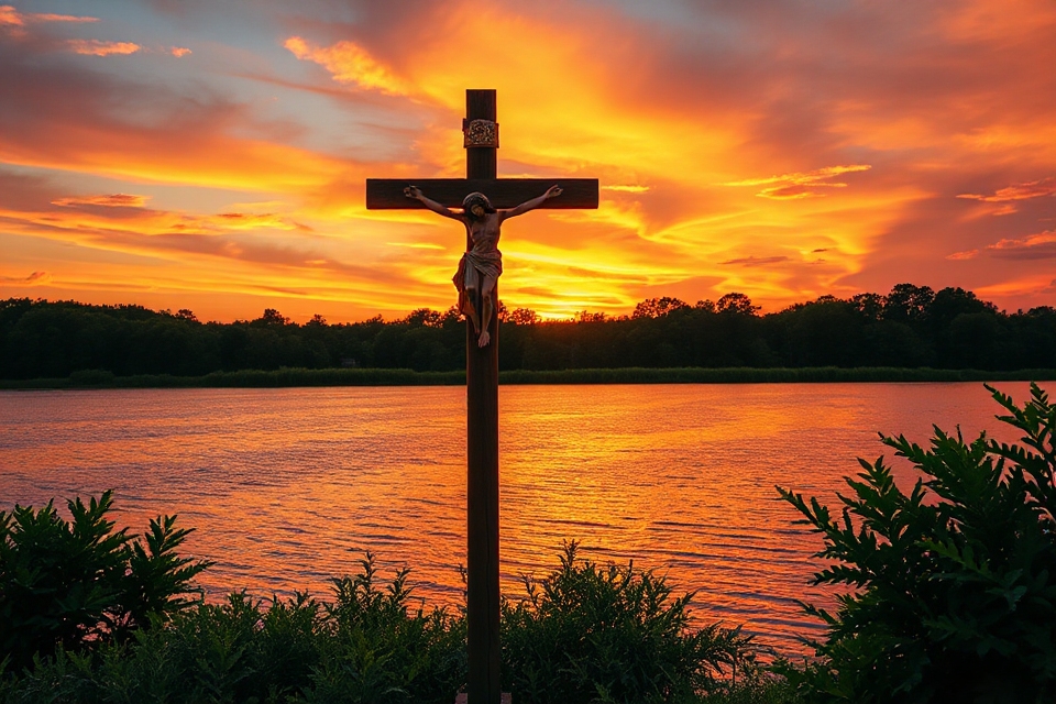 jesus cross water reflection