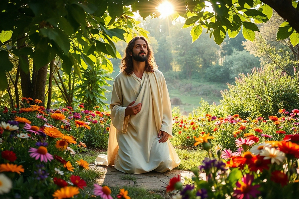 jesus praying among wildflowers