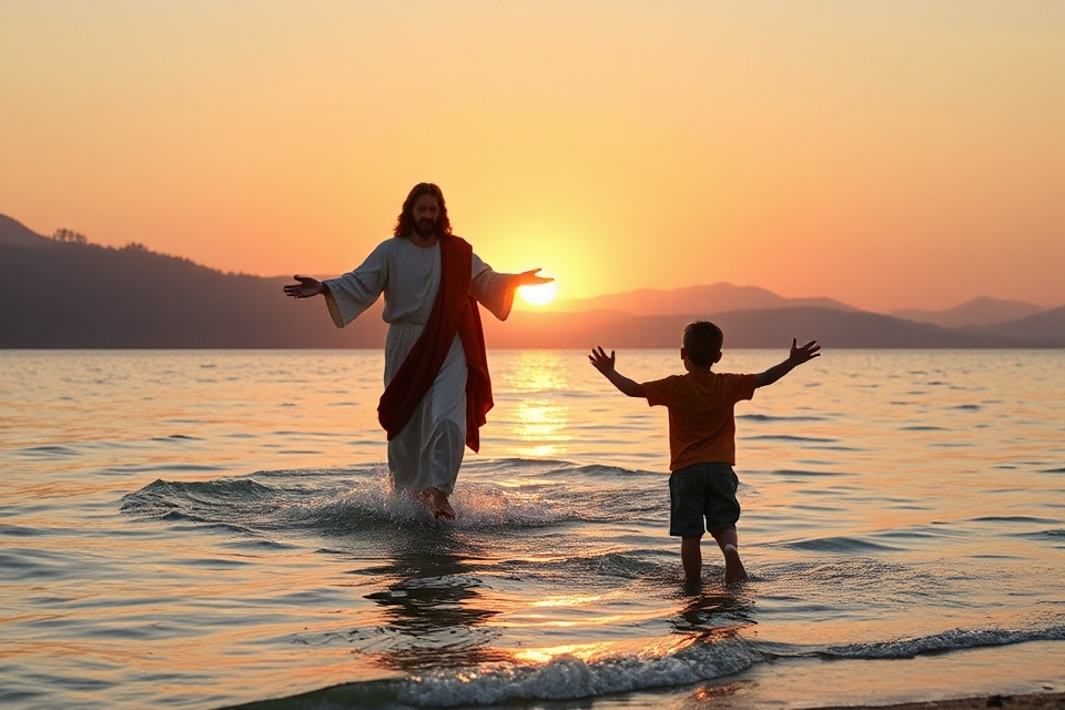 jesus walks child reaches