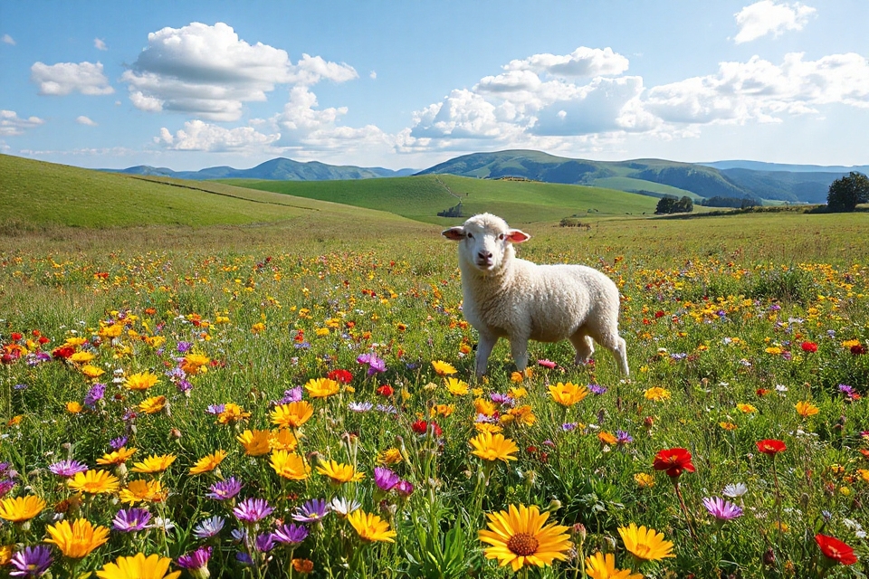 lost sheep in wildflowers