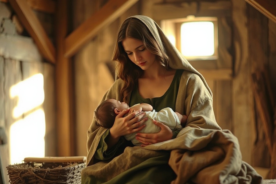 mary holding baby jesus