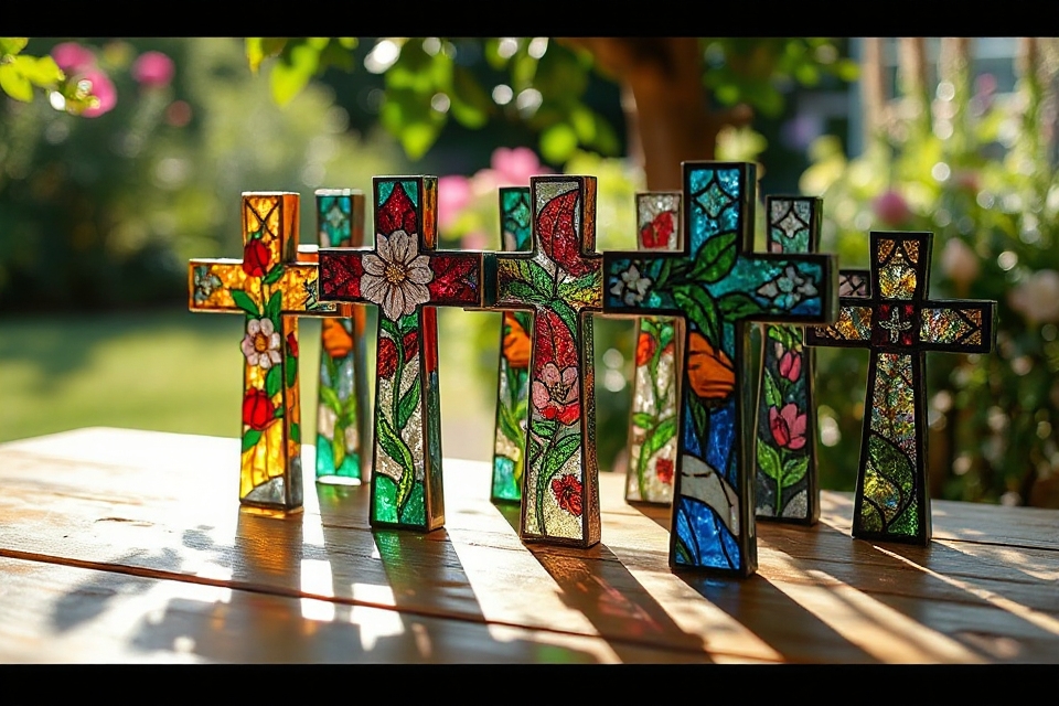 nature themed stained glass crosses
