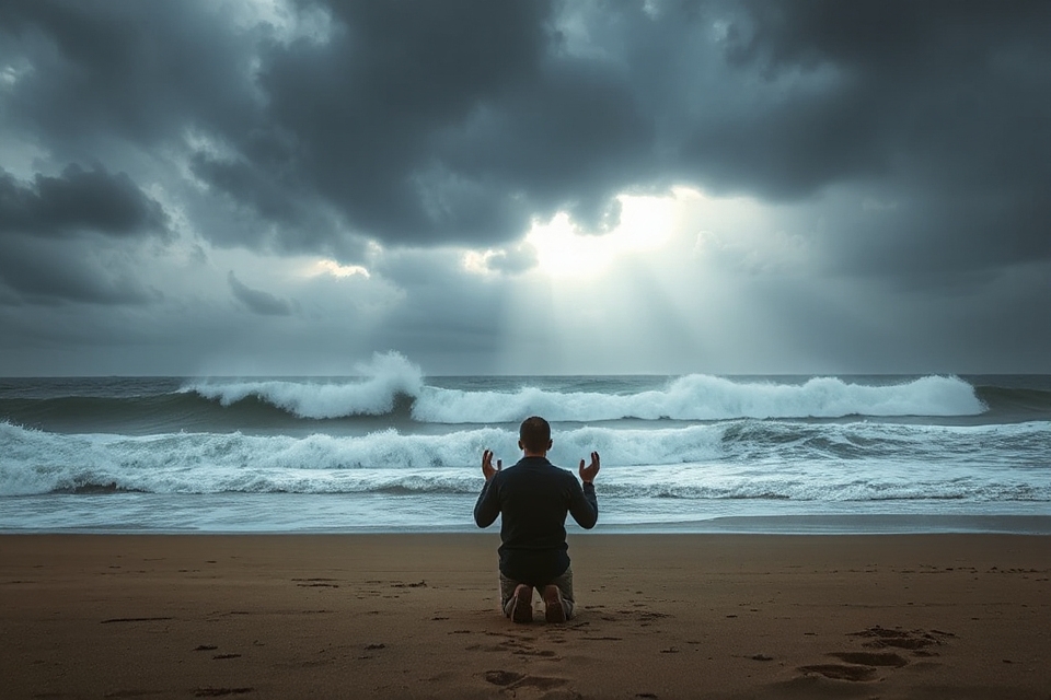 person praying by shore