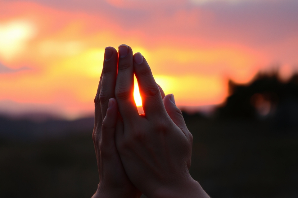 praying hands sunset backdrop