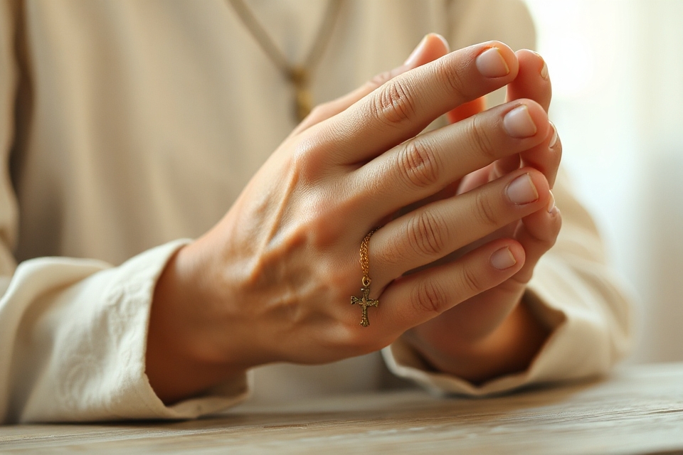 praying hands with necklace