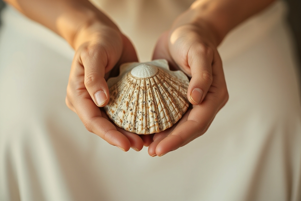praying hands with seashell