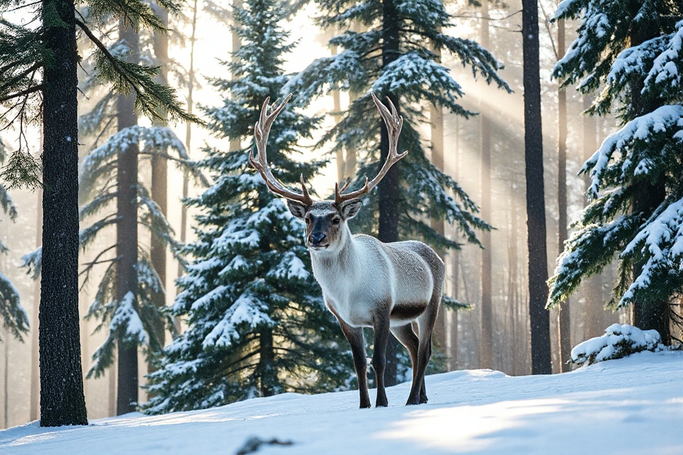 reindeer in snowy forest