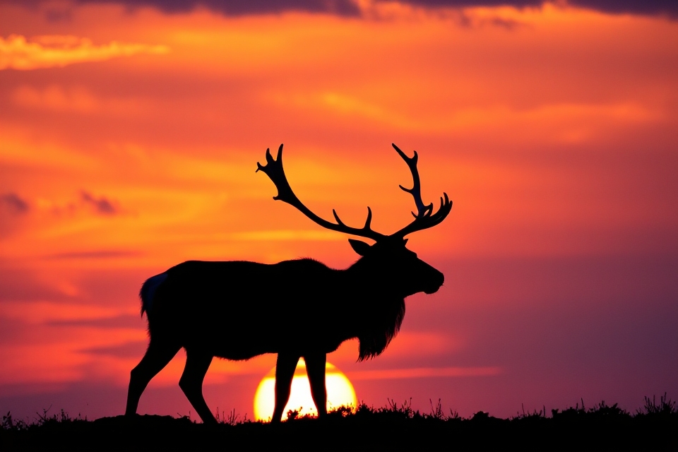 reindeer silhouette sunset photo
