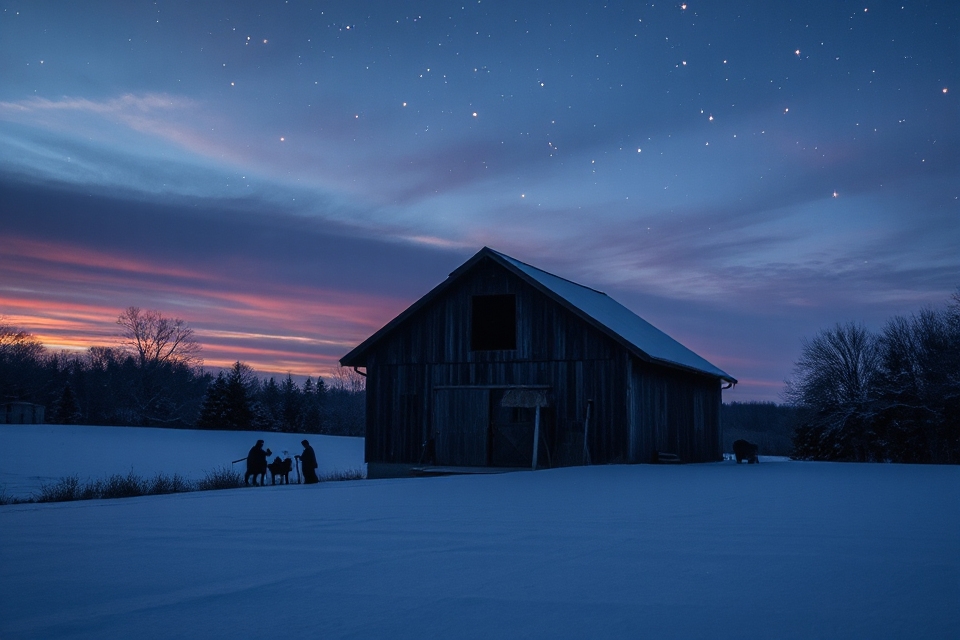 rustic barn nativity silhouette