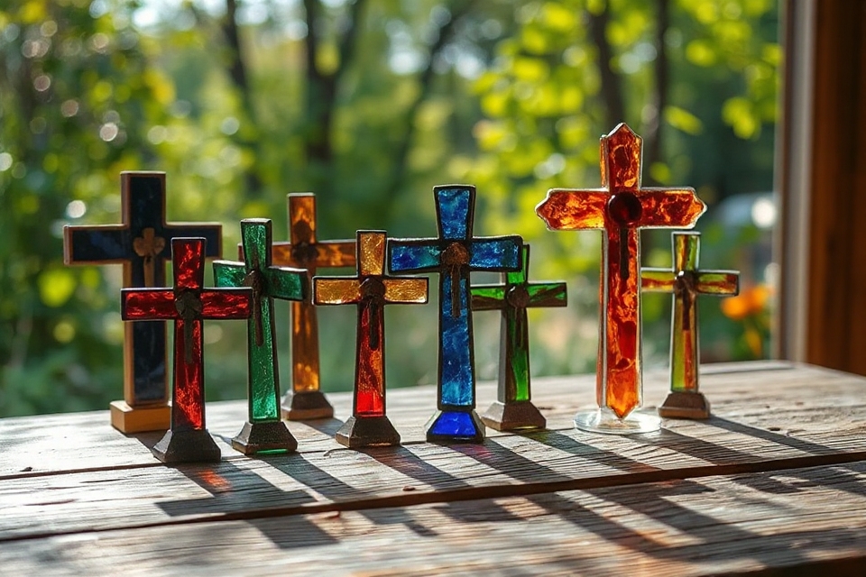 rustic stained glass crosses