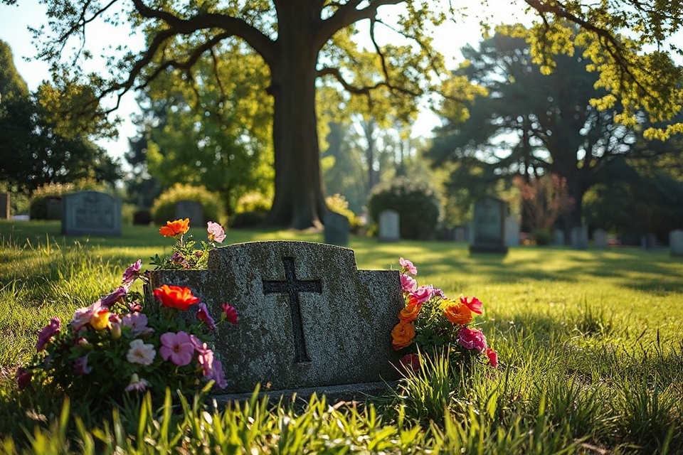 serene graveyard with flowers