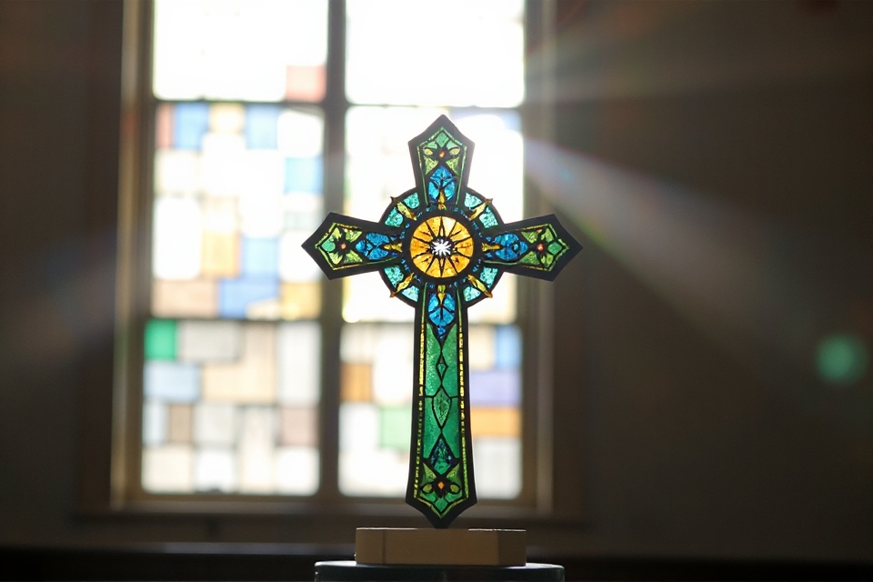serene stained glass crosses