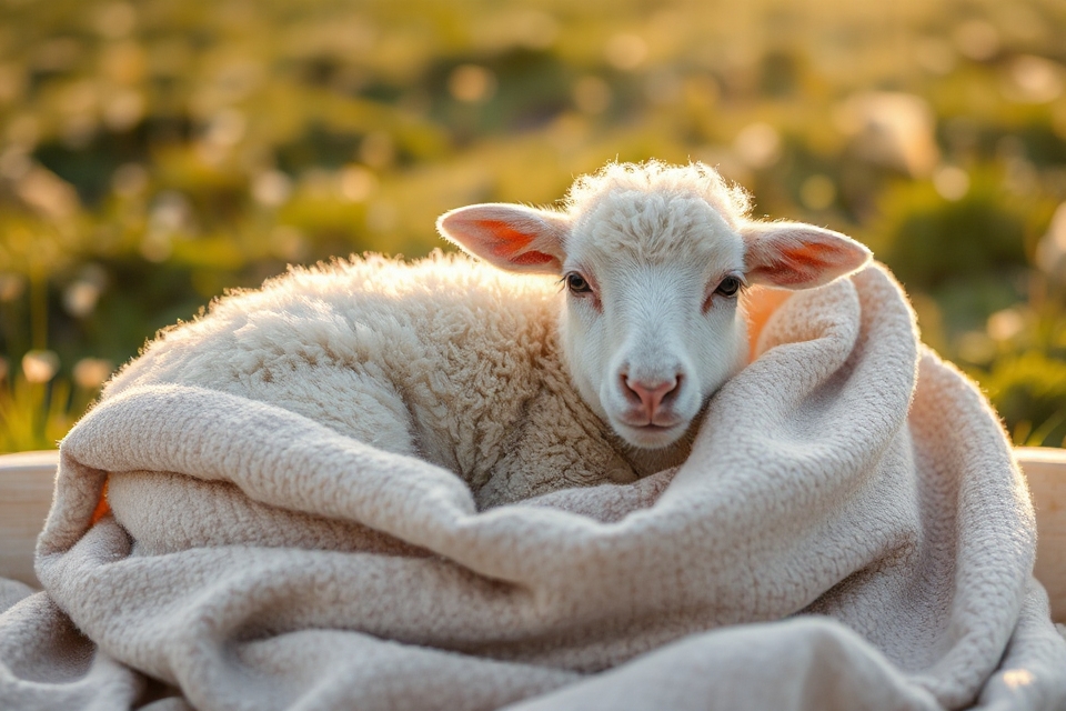 sheep wrapped in blanket