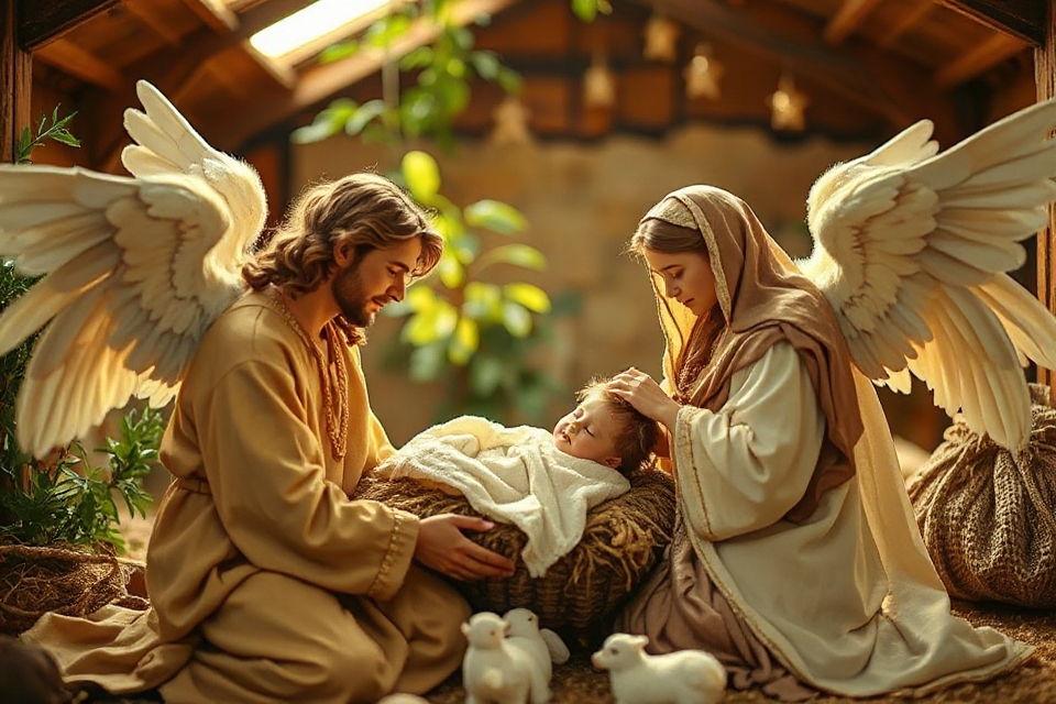 soft focus nativity angels photo