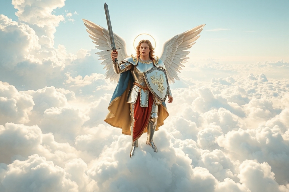 st michael surrounded by clouds