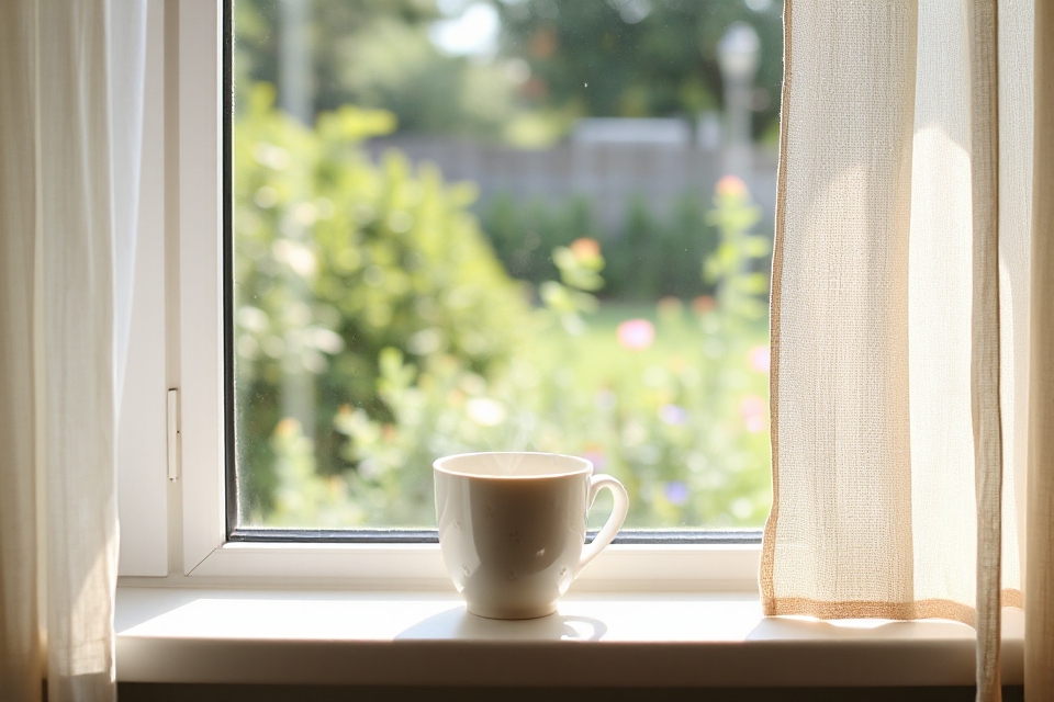 steaming tea on windowsill