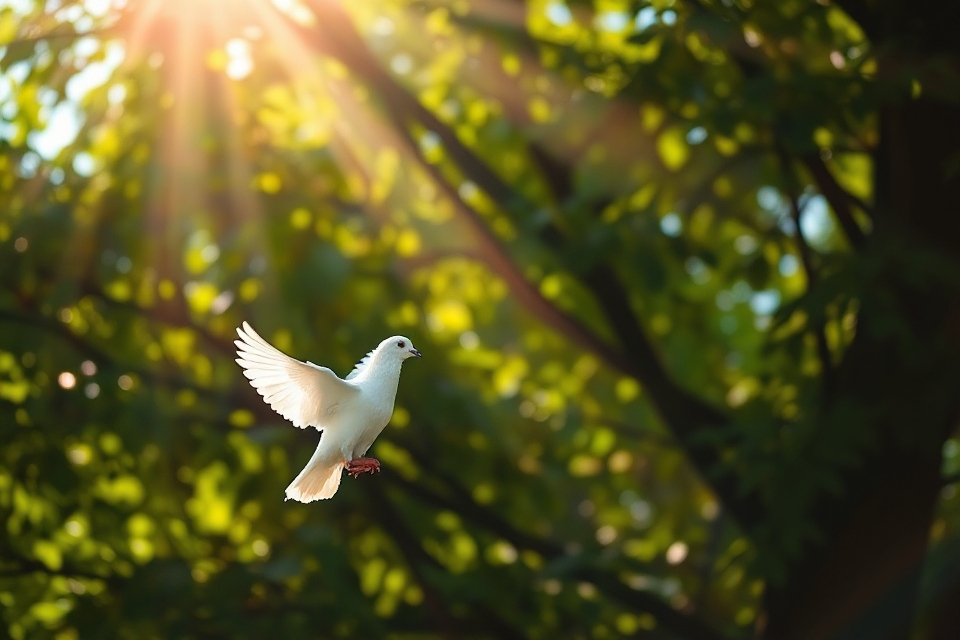 sunlit dove in trees