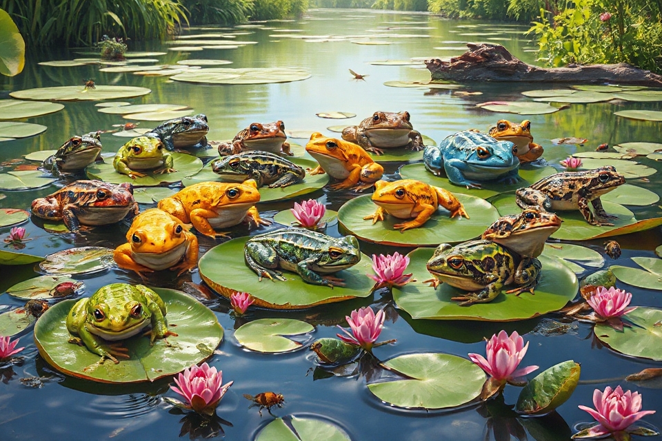 swarming frogs stock photo