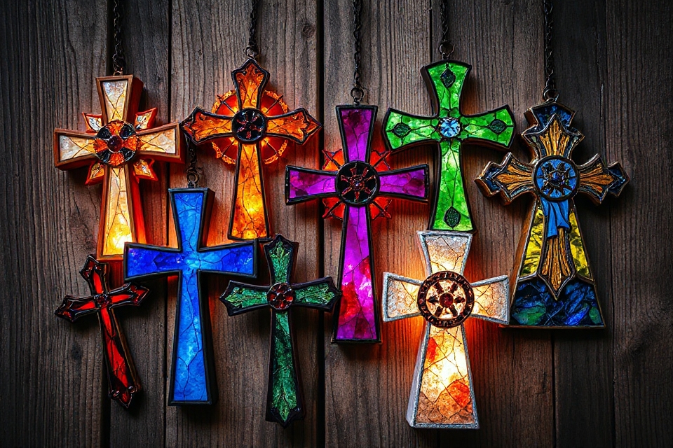 textured stained glass crosses