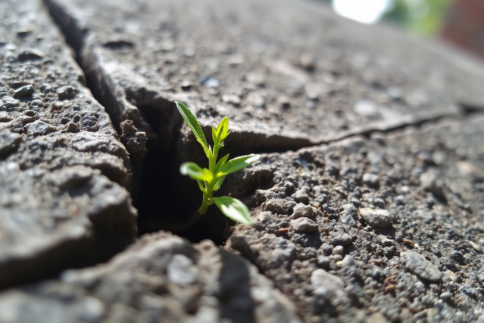 tiny plant breaking concrete