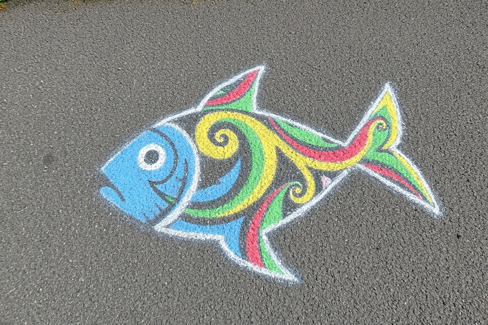 vibrant chalk art fish