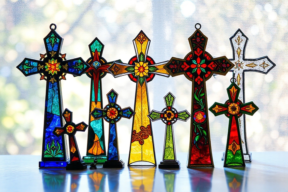 vibrant stained glass crosses