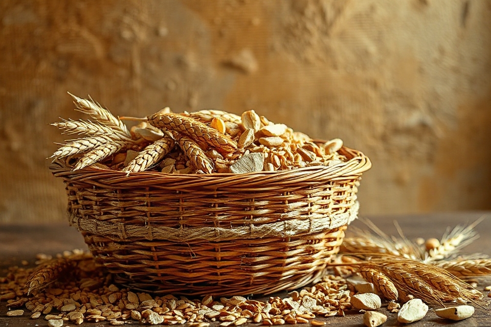 woven basket with grains