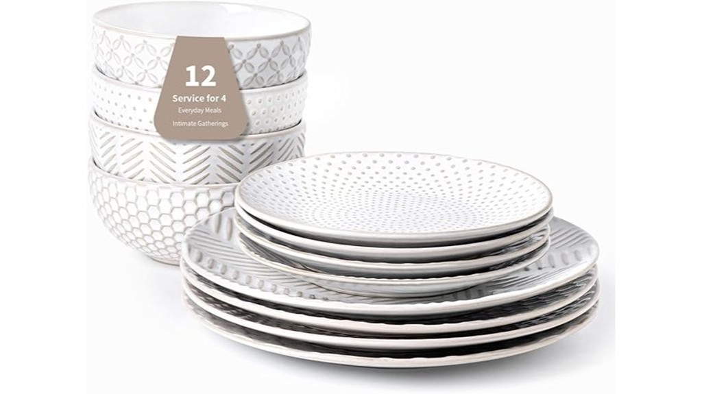 embossed dinnerware set for four