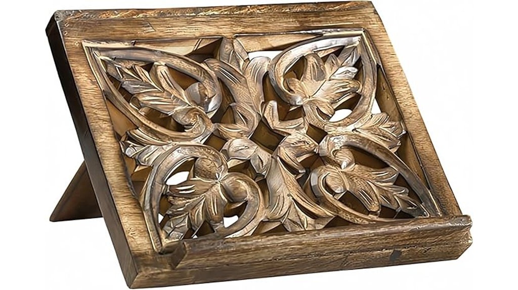 intricately carved wooden stand